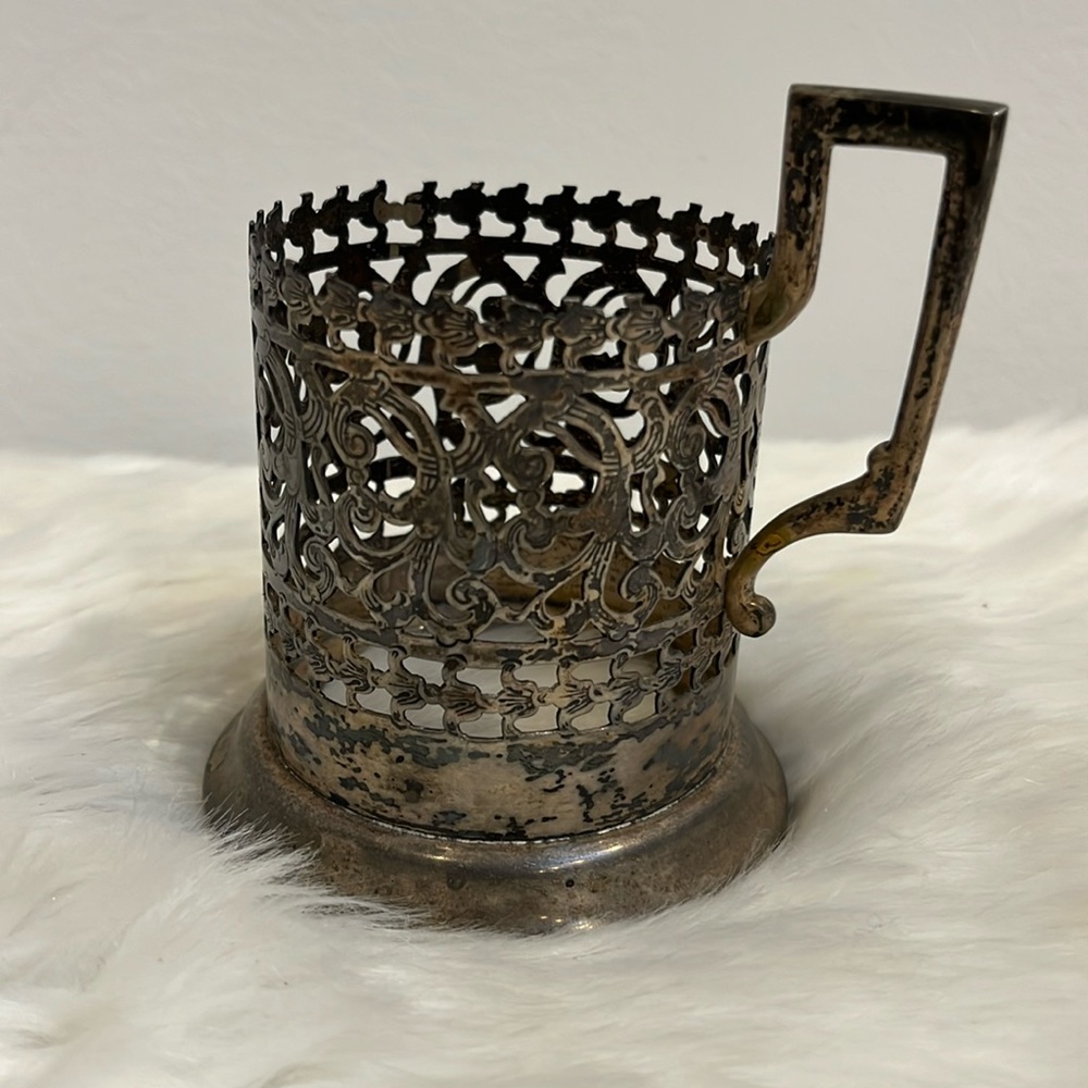 Vintage Tea Glass Holder Podstakannik Metal Silver Color Used